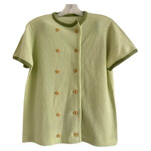 Vintage Talbott Travler Green Double Breasted Short Sleeve Knit Cardigan Size 38